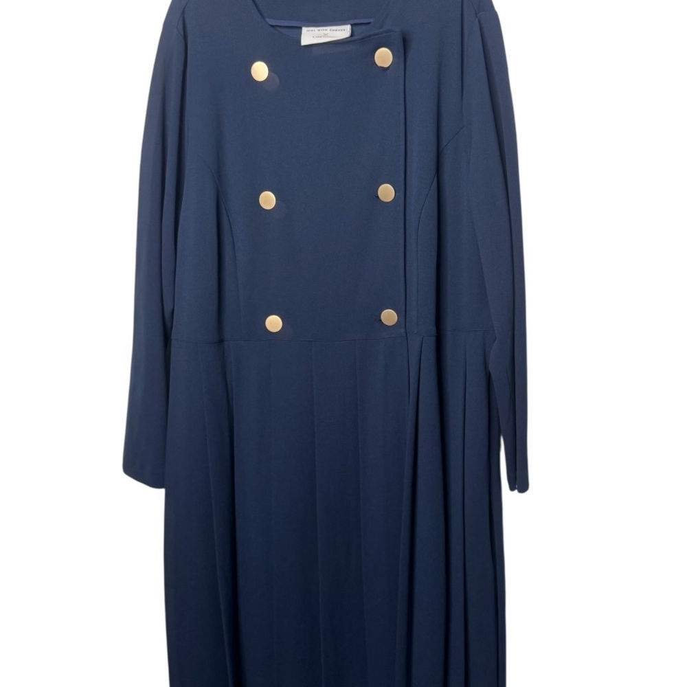 Lane Bryant Navy Long Sleeve Dress with Gold Buttons